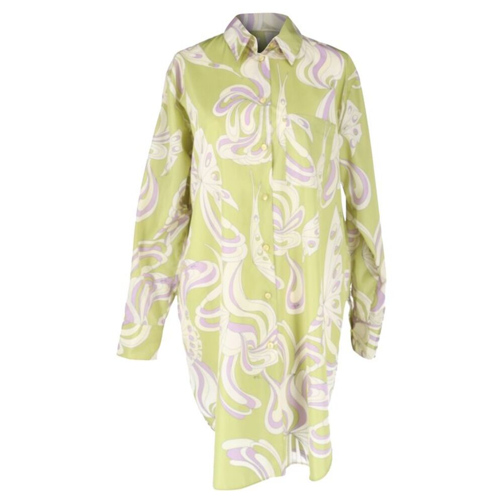 Emilio Pucci Farfalle-Print Button-Down Shirt in Green Polyester